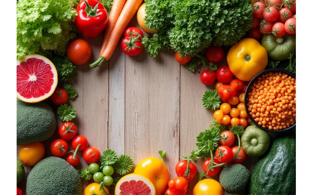 Mesa llena de alimentos frescos y saludables